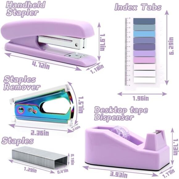 Purple Office Supplies Set, UPIHO Stapler and Tape Dispenser Set, Office Desk - Picture 2 of 7